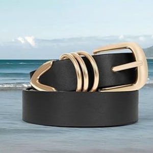 Women's leather belt with gold buckle